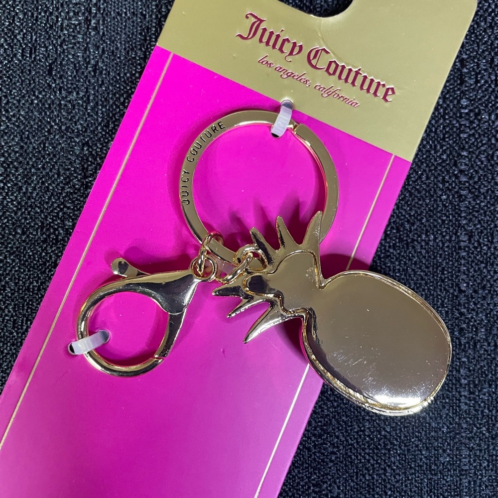 Juicy Couture Rhinestone Gold-Tone Pineapple Keychain Yellow Green Gold NEW NWT - Picture 5 of 6